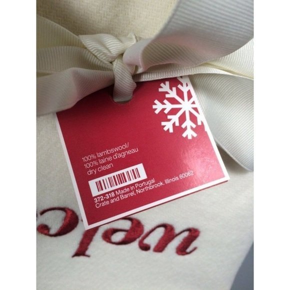 Lambswool Blanket embroidered Welcome Crate & Barrel Full QUEEN guest bedroom bl - Picture 6 of 9